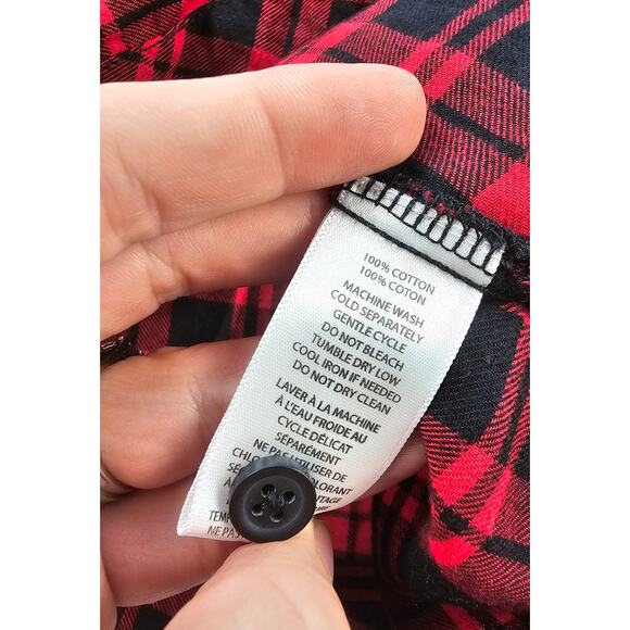 Buffalo plaid red black lightweight button up flannel sz M girly flared sleeve - Picture 5 of 7